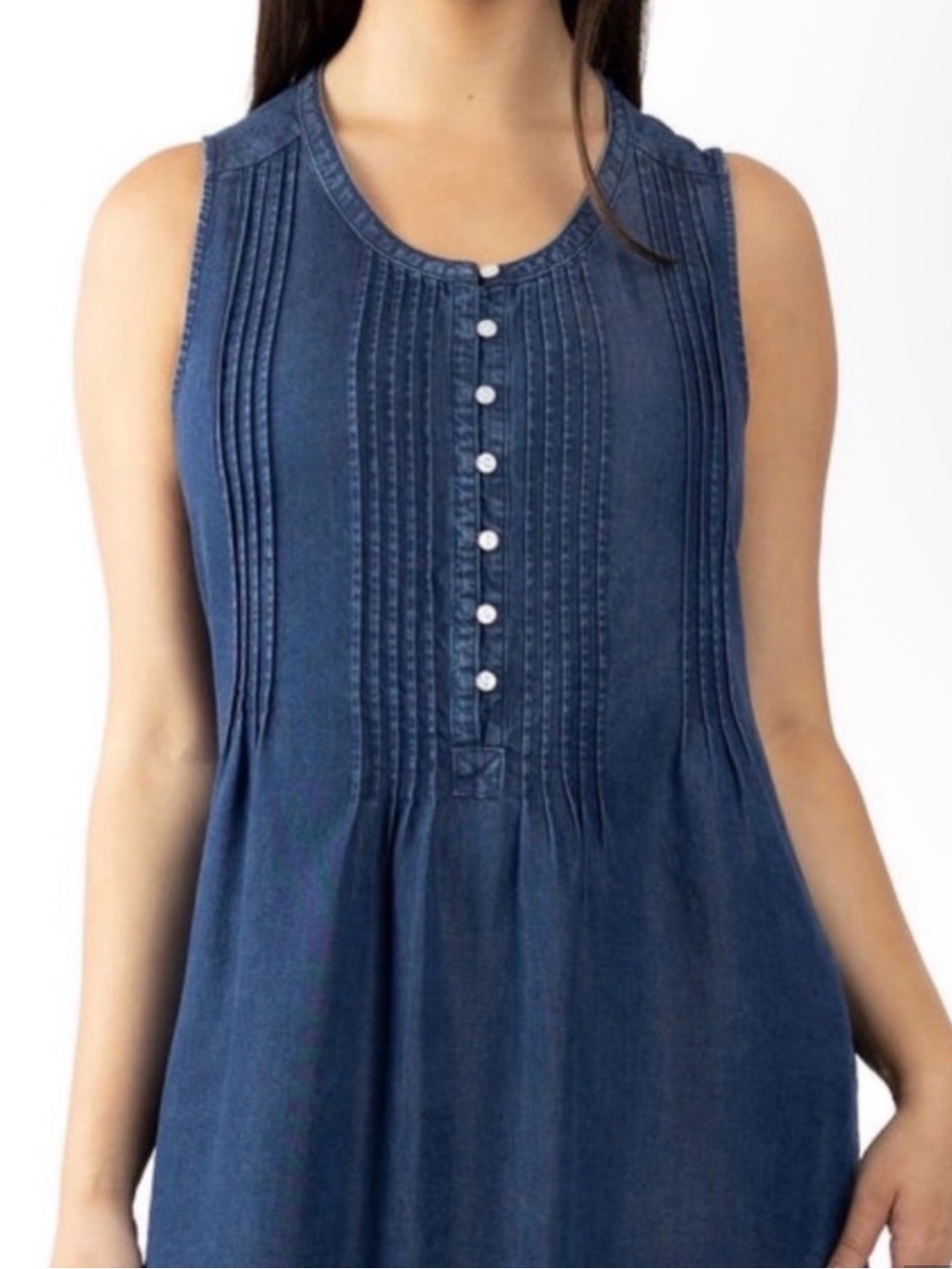 Coldwater Creek Blue Sleeveless Pintuck Button-Front Dress NWT